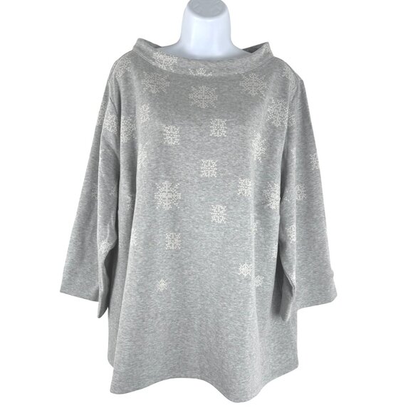 Talbots Funnel Neck Sweater Top 3X Snowflakes Gray Cotton Blend NWT TP-3298 - Picture 1 of 9